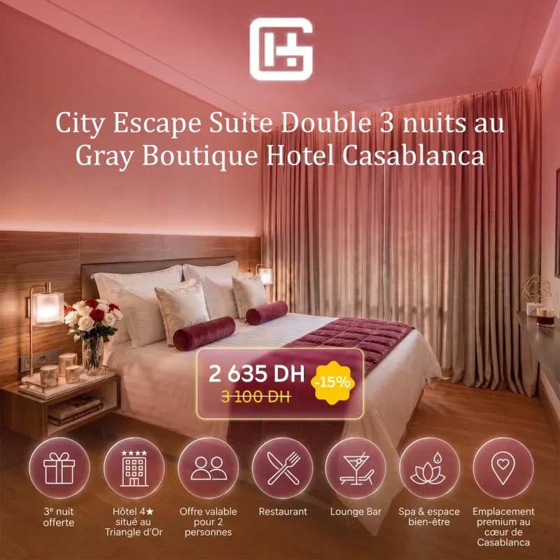 City Escape Suite Double – 3 nuits au Gray Boutique Hotel Casablanca